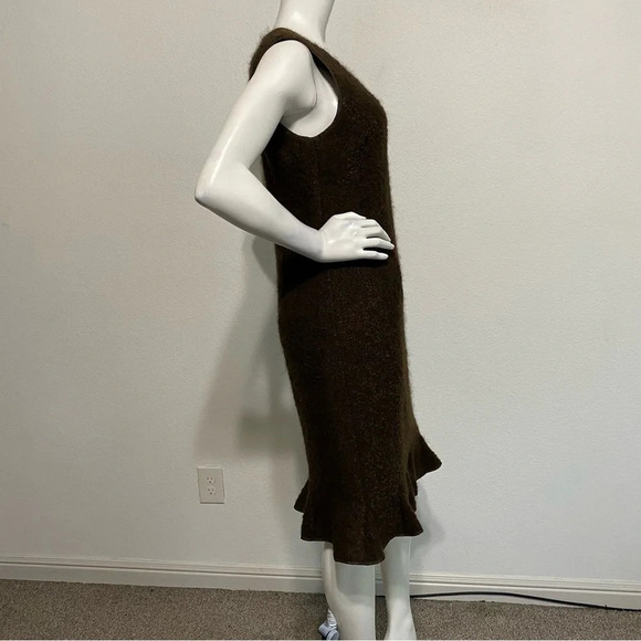 DKNY Brown Wool Blend Sleeveless Ruffle Hem Fit and Flare Midi Dress Size 10 - Picture 3 of 8